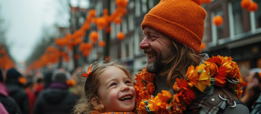 Man met dochter gekleed in oranje t